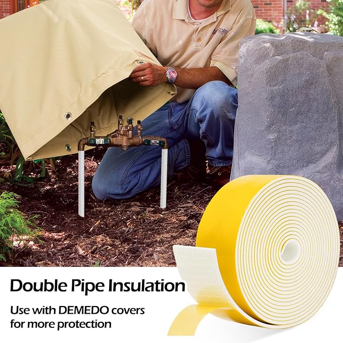 DEMEDO Pipe Insulation Tape, Pipe Wrap Insulation Foam Tape Self Adhesive, Outdoor Water Pipe Insulation Roll for HVAC, AC Line Insulation, 6 inch x 16.5 FT Heat Tape for Water Pipe, White