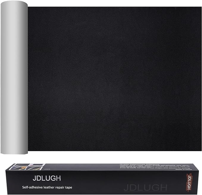 JDLUGH Sofa Leather Repair Patch Tape, Large Self Adhesive Couch, Car Seat, Office Chair, Leather Furniture, Vinyl Repair Patch Kit for Furniture (15x60 Inch, Black)