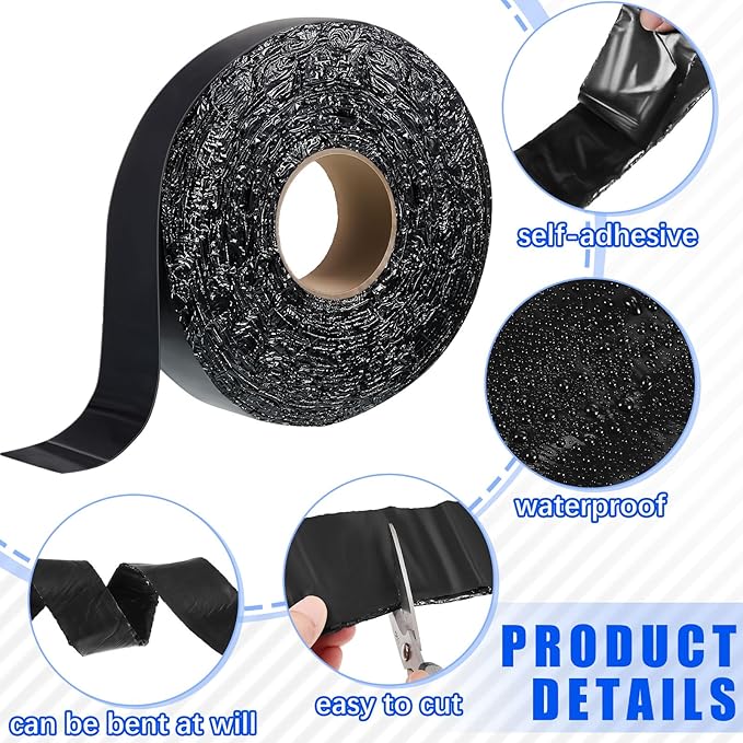 Fabbay 6 Rolls 1.18 Inch Asphalt Crack Filler Driveway Asphalt Tape for Repair Joint and Crack Sealer for Tarmac Parking Lot Roof Cement Road, 50 Feet Each Roll