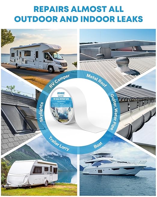 Kohree RV Sealant Tape, 6 Inch x 50 Foot RV Roof Tape White, UV Resistant, Weatherproof Repair Sealant Tape for RV, Boat Sealing, Truck Stop Camper Roof Leaks