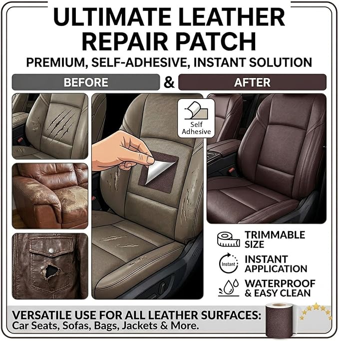 2PCS Leather Repair Patch Tape for Car Seats, Self Adhesive Leather Repair Patch Vinyl Repairs Kit, Waterproof PU Upholstery Tape for Furniture Couch Chair, Sofa Seat Repairs 4 x 8 Inch (Gray)