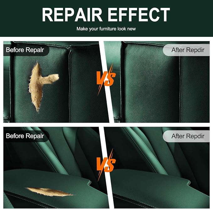 Leather Repair Patch 15.7x80 inch Large Self-Adhesive Leather Repair Tape Vinyl Leather Repair Kit for Sofa Car Seats Chairs Shoes Bags Damaged Leather Furniture (Green)