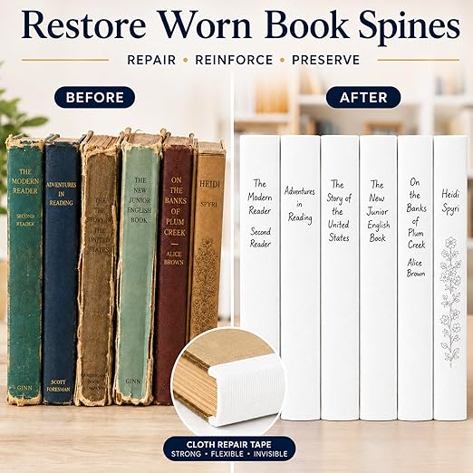 BookGuard White Book Repair Tape, 2 Inch x 15 Yard Archival Safe Cloth Book Binding Tape for Spine, Hinge and Cover Repair, Self-Adhesive Bookbinding Tape for Libraries, Schools and Bibles