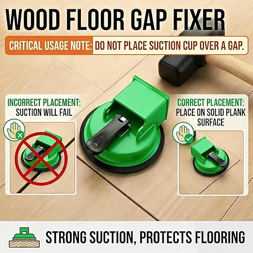 Floor Gap Fixer Tool with Vacuum Suction Cup, Heavy Duty Gap Repair Tool with 4 Reusable Sticky Pads for Laminate, Hardwood, Tile & PVC Floors (Green)