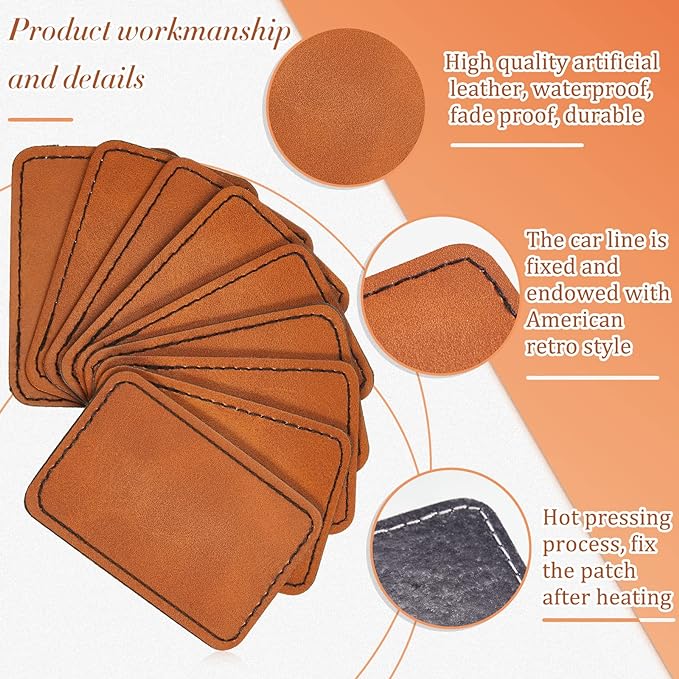 Dunzy 60 Pcs Leather Hat Patches Blank Leatherette Hat Patch with Adhesive Rectangle Laserable Leatherette Patch for Hats Custom Fabric Sew Laser Engraving DIY(Khaki,3 x 2 Inch)