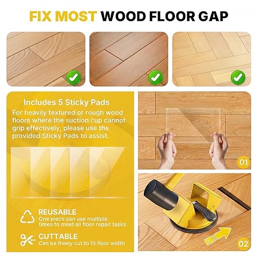 Floor Gap Fixer Tool Heavy Duty 45°Striking Surface Floor Gap Repair Tool Made of Iron & Enhanced Suction Cup with Slot Cutter and 5pcs Sticky Pads for Fixer Laminate/Vinyl Flooring Tools