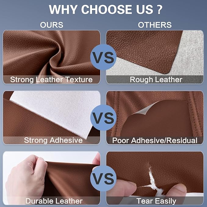 Leather Repair Patch, 24 x 54 Inch, Self Adhesive Leather Repair Tape, Large Vinyl Patch Kit, Vinyl Repair Tape, for Couches, Car Seats, Chairs, Furniture (Brown)