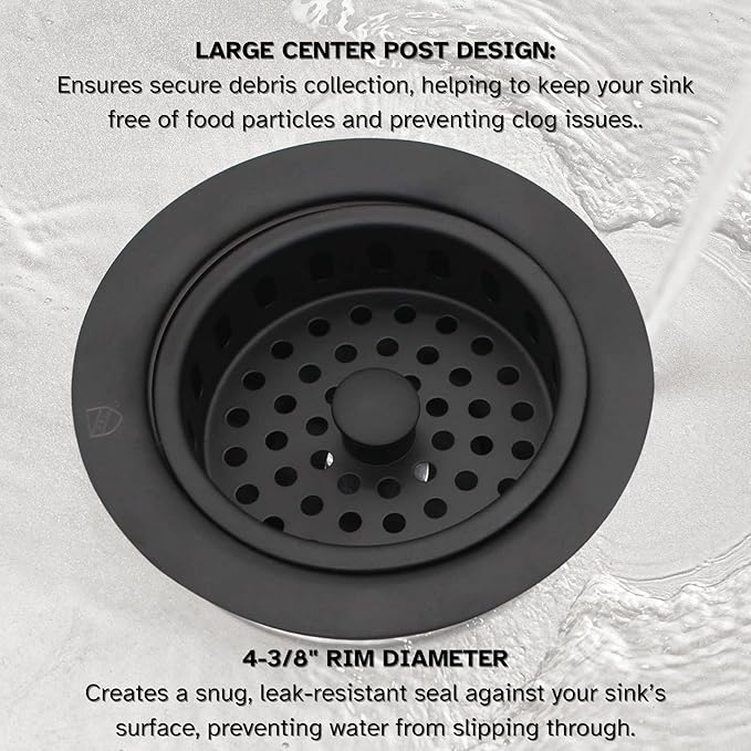 Westbrass D214-62 3-1/2" Post Style Large Kitchen Sink Basket Strainer, Matte Black