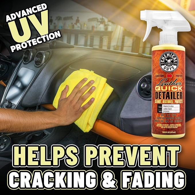 Chemical Guys Leather Quick Detailer - Interior Cleaner and Conditioner for Natural, Synthetic, Pleather, and More, Safe for Car Seats, Furniture, Apparel, Shoes & Boots, Leather Scented - 16 fl oz