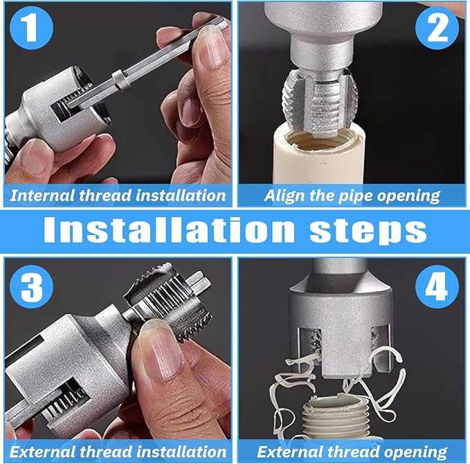 2 PCS 2-in-1 PVC Pipe Threader Kit, Dual Function Integrated Internal & External Pipe Threader with 1/2" & 3/4" Dies, PTFE Tape & Gloves. Drill Compatible Pipe Threader Kit for Home Repairs