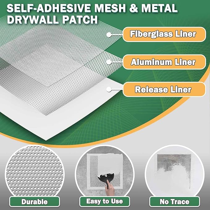 Seloom 12 X 12 Inch Drywall Repair Kit - Heavy Duty Self-Adhesive Mesh Drywall Patch Kit for Large Holes, Quick & Easy Wall Patch Repair kit for Wall and Ceiling (Repair 5)