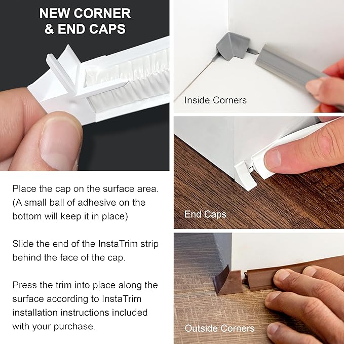 InstaTrim End Caps - 10 Dark Brown 1/2" Wide Trim End Cap Pieces - Trim for Corners - Paintable
