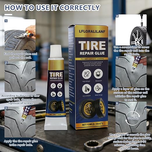Professional Tire Repair Glue,Tire Glue sidewall,Tire Repair Rubber Nail kit,Tire Plug Glue Rubber Cement,car tire Patch Repair kit,Tire sidewall Repair Suitable for car, Motorcycle, Jeep, Tractor