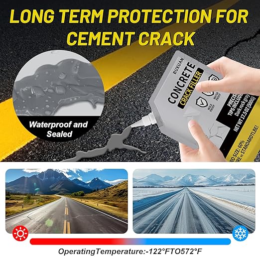 Concrete Crack Filler, Cement Crack Filler Outdoor, Waterproof Repair Sealant, Quick-Drying Sealing Adhesive, for Driveway, Walkway, Patio, Joint (2)