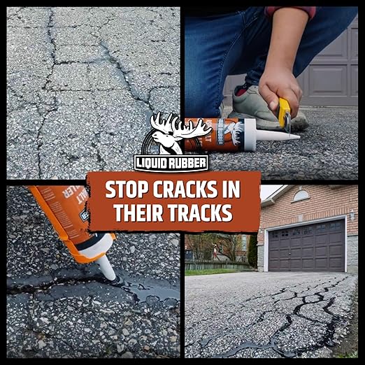 Liquid Rubber Asphalt Crack Filler - Professional-Grade Self-Leveling Waterproof Sealant for Driveway, Parking Lot & Walkway Cracks - Black 10oz - Helps Stop Water Intrusion & UV Damage - 2 Pack