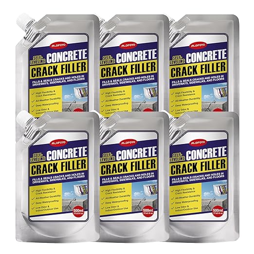 Self-Leveling Concrete Crack Filler – High Elasticity Waterproof Cement Sealant, Total 142oz Fast-Drying DIY Outdoor Concrete Joint Repair Seal Glue for Driveway, Sidewalk, Patio, Garage Floor - 6Pack