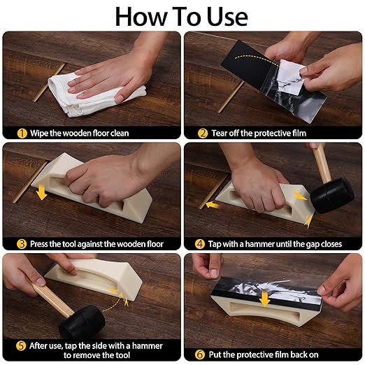 Floor Gap Fixer Tool – Easy Plank Grabber with Mallet & Washable Pads, Quick Flooring Tools for Laminate, Vinyl & Hardwood Repair at Home-White