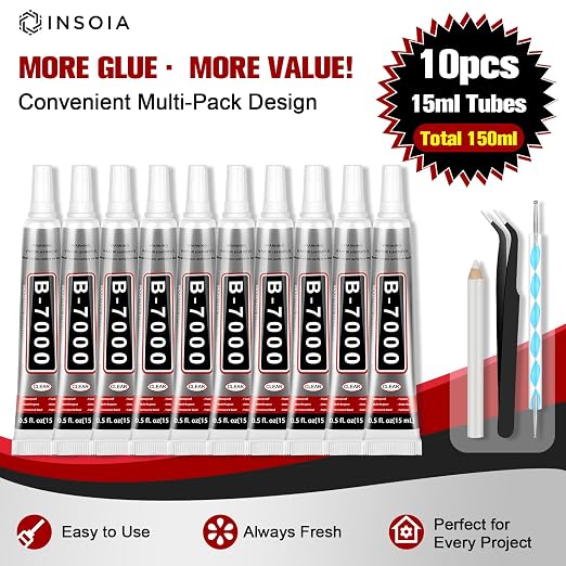 10 PCS 15ml B7000 Glue Clear with Precision Tip, Bedazzling Glue, Super Glues, Rhinestone Glue for Nail, Craft Glues, Jewelry Making, Nail Art, DIY, Makeup, Shoes
