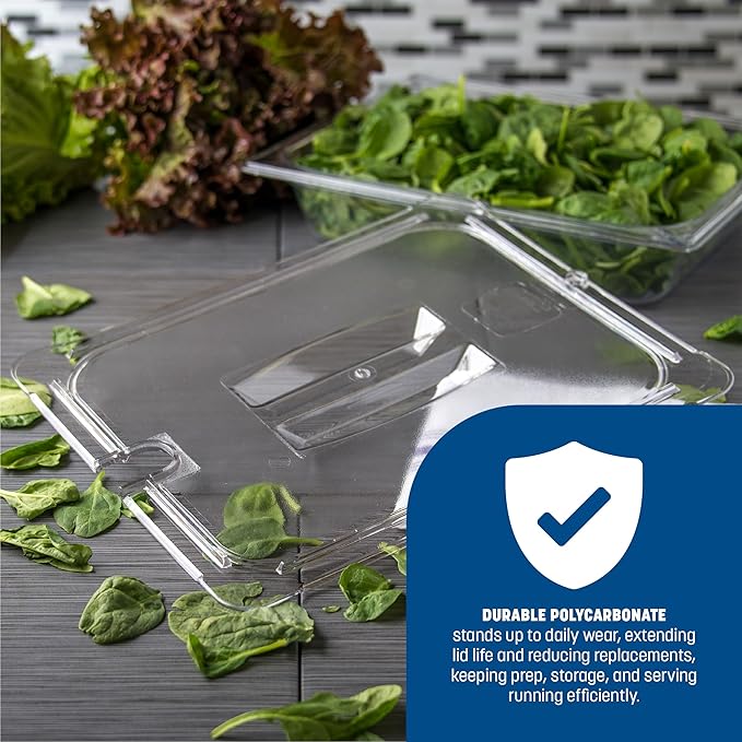 Carlisle FoodService Products 10231U07 StorPlus Half Size Polycarbonate Universal Handled Notched Food Pan Lid, Clear