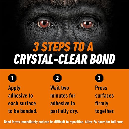 Gorilla Clear Grip Waterproof Contact Adhesive; Fast-Setting; Waterproof; Flexible; Permanent Bond; 3 Ounce Tube; Crystal Clear (Pack of 3)