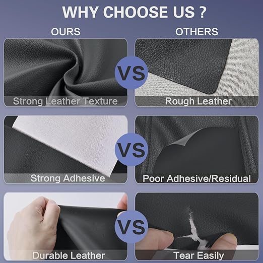 Self Adhesive Leather Repair Patch Kit, 16 in x 63 in Large Vinyl Leather Repair Tape for Furniture, Car Seat, Couch, Sofa, Chair Dark Grey