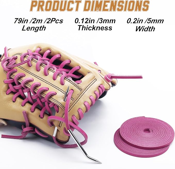 Baseball Glove Lace, 2 Pcs Authentic Cowhide Lace 79 Inch, Perfect Quick Repair Baseball Glove Repair Lacing Kit