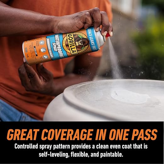 Gorilla Waterproofing Spray Clear, Flexible Rubberized Sealant Coating, Paintable UV Resistant, Seals Water Air Moisture, 14 oz (Pack of 2), for Roofs Gutters Skylights RVs Windows & More