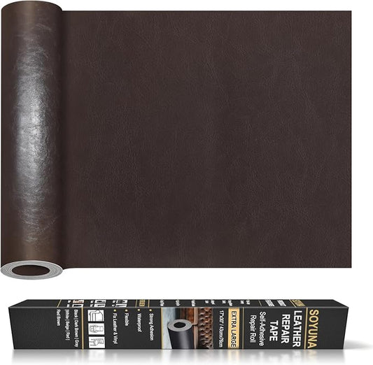 Self Adhesive Leather Repair Patch, Leather Patches for Furniture, Leather Repair Tape for Couch Sofa Car Seat Chair Furniture Repair, Leather Repair Kit (Dark Brown-Glossy Smooth, 17X30 Inch)