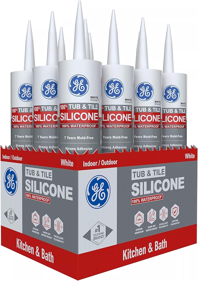 GE Silicone 1 Tub & Tile, White, 10.1 fl oz Cartridge, Pack of 12