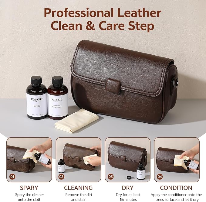 All in one Leather Cleaning Kit,Leather Cleaner and Leather Conditioner,Leather Care kit for Bag,Car seat,Restore Shine,Softens,Removes Stains,Leather Purse Cleaner,Leather Luster