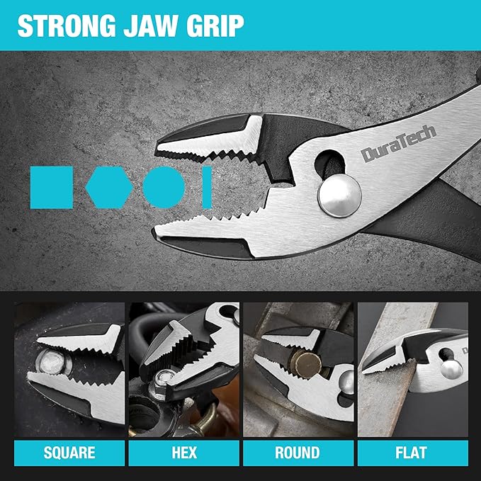 DURATECH 8 Inch Slip Joint Pliers, Pliers Tool with Comfortable TPR Handle, High Carbon Steel, Strong Sharp Teeth, Pliers for Tightening, Loosening and Gripping Nuts and Bolts