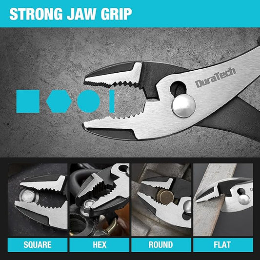 DURATECH 8 Inch Slip Joint Pliers, Pliers Tool with Comfortable TPR Handle, High Carbon Steel, Strong Sharp Teeth, Pliers for Tightening, Loosening and Gripping Nuts and Bolts (Pack of 2)