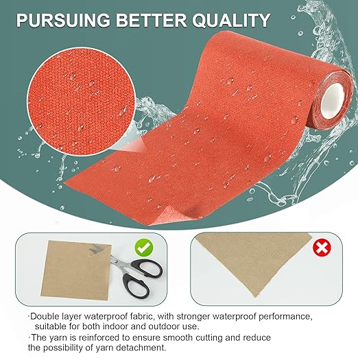 Linen Canvas Repair Tape, 4×63 Inches Orange Waterproof Self-Adhesive Patch for Outdoor Gear, Durable Fabric Tape for Boat Covers, Couch,Tents, Sofas, Sun Shades, Awnings, and Lounge Chairs