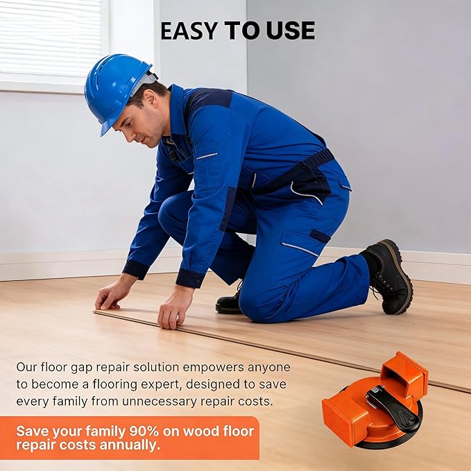 Floor Gap Repair Tool — Heavy Duty Plank Grabber with Enhanced Suction Cup Slot Cutter 4 Sticky Pads, Quick Lock Puller for Laminate Vinyl Engineered Hardwood Floors, Iron-Made Flooring Tools