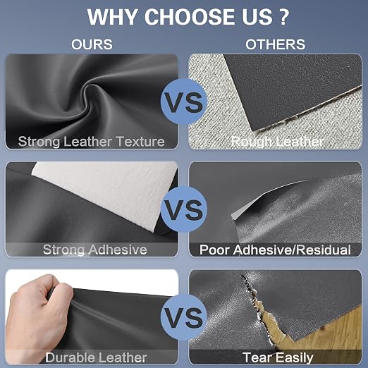 Self Adhesive Leather Repair Patch Kit, 31.4 in x 16 in Large Vinyl Leather Repair Tape for Furniture, Car Seat, Couch, Sofa, Chair Smooth Darkgrey
