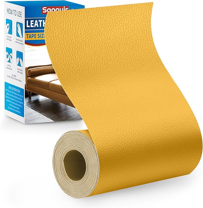 Leather Repair Patch Tape Kit, 4" x 63" Self Adhesive Leather Repair Patch for Furniture, Vinyl Leather Repair Kit for Car Seat, Chairs, Couch, Sofa, Boat Yellow