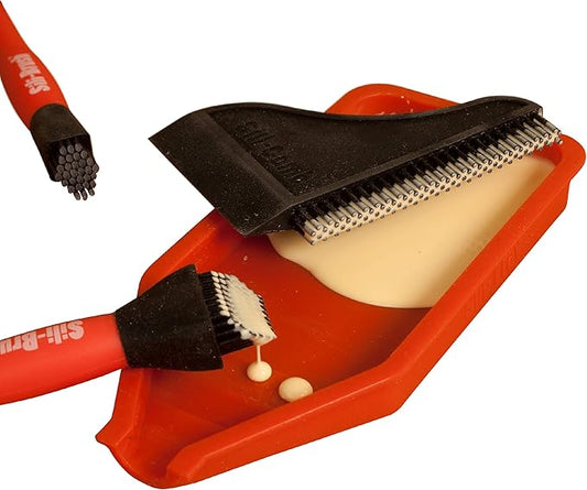 Sili Non-Stick Wood Glue Brush Silicone Applicator Kit | Comb/Squeegee Wood Glue Applicator & Tray | Reusable Small Brushes for Crafts, Arts & Hobby | Silicone Brushes for Woodworking
