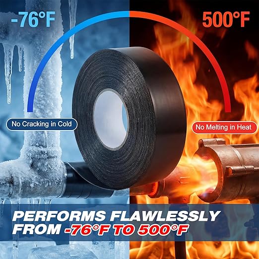 Treela 4 Rolls Self Fusing Silicone Tape 1" x 36' Black Waterproof Self Amalgamating Emergency Silicone Rubber Repair Tape for Hose Pipe Leak Sealing Electrical Insulation Plumbing Automotive Outdoor