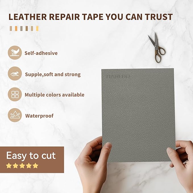 TIANLDD Leather Repair Tape，16x80 Inch Self Adhesive Leather Repair Patch，Leather Repair Kit for Furniture，Couches, Car Seats, Cabinets, Handbags(Dark Grey-Litchi Grain)