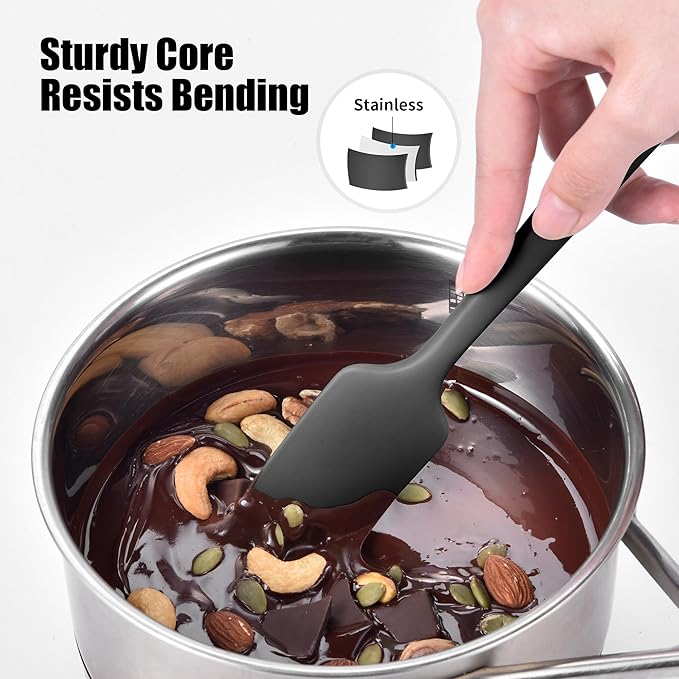 600°F Heat Resistant Small Spatula, Doosu Mini Food-Grade Silicone Bowl Scraper Compact Flexible Kitchen Cooking Baking Tool for Scraping Jar Jams Nut Butters & Mixing Stirring Sauce (Black)