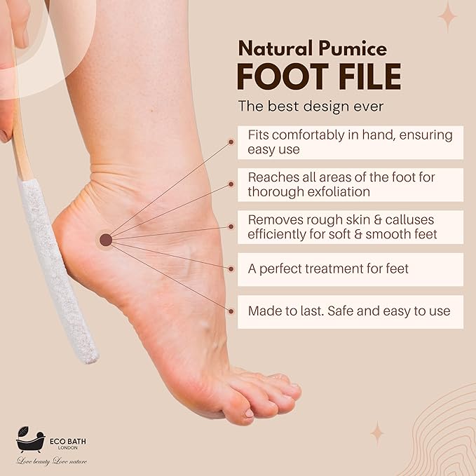 Eco Bath London Natural Pumice Foot File White Flat - Callus Remover for Feet, Dead Skin Heel Scrubber, Pedicure Foot Care Tool for Cracked Dry Heels, Callus Dead Skin Remover for Women and Men