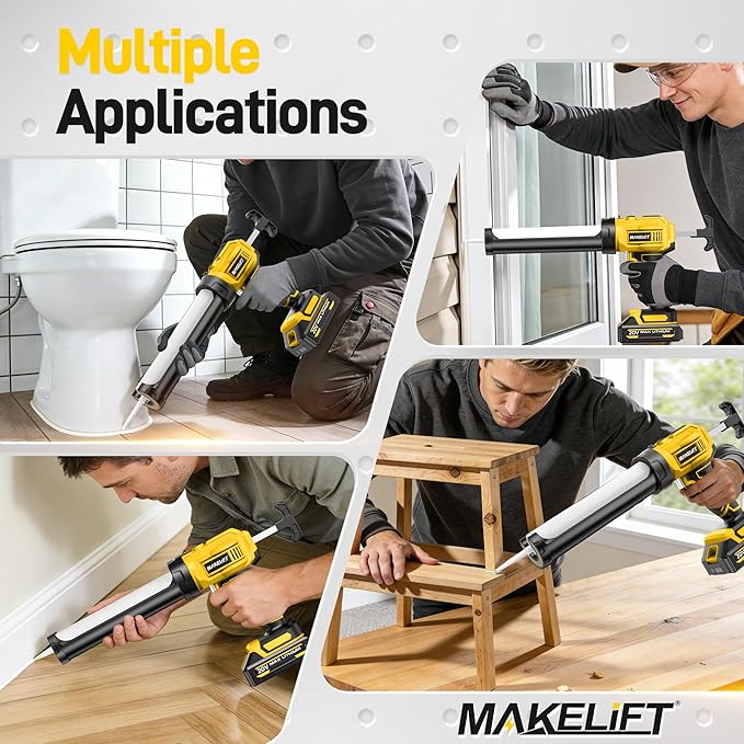 Electric Caulking Gun, 10oz Caulk Gun with 2x2000mAh Batteries, Cordless Caulking Gun, 4 Adjustable Speeds, LED Light, Auto Retraction, 9 Pcs Silicone Caulking Tools for Filling and Sealing