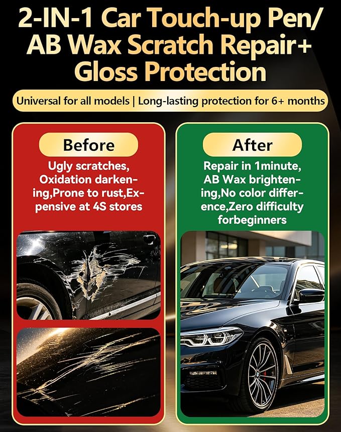 Classic Silver Metallic(1F7) Touch Up Paint Pen for Toyota with A/B Wax-PPOHY OEM Exact Match,Complete Scratch Repair Kit,Quick Dry 2-In-1 Tip / Brush,Anti-Rust Waterproof Paint for Camry,Corolla,RAV4,Highlander