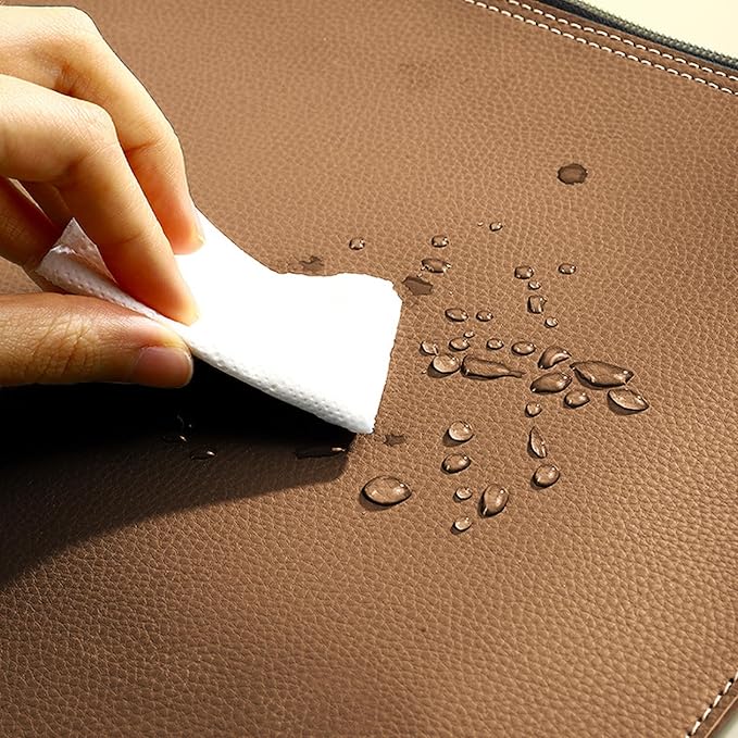 PU Leather A4 File Folder Zipper Document Holder Envelope Folder Case for Receipt Contract (Khaki)