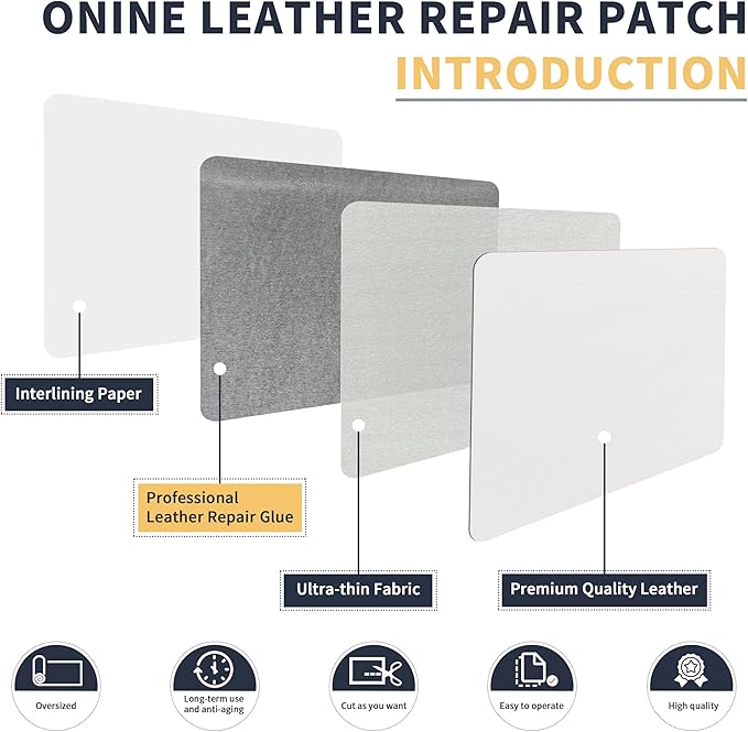 ONine Leather Repair Patch，Leather Repair Tape, 12 x 48 inches Leather Repair Patch for Furniture,Vinyl Repair Kit，Leather Couch Patch，for Sofas, Furniture, Car Seats, Office Chairs(White)