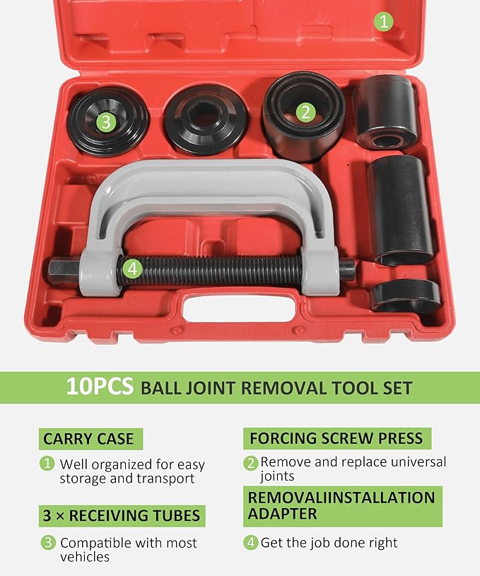 RACOONA Ball Joint Removal Tool Kit,Ball Joint Press,Car Accessories Ball Joint Separator Tool,Bushing Press Kit with 4x4 Adapters,U Joint Press and Removal Tool for Most 2WD/4WD Cars and Light Trucks
