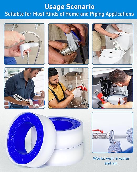3 Roll Plumbers Teflon Tape, Water Pipe Sealing, Plumbing, High-Density Performance Waterproof Duct, Thread Seal Tape. L 390 in x W 0.47 in. Blue