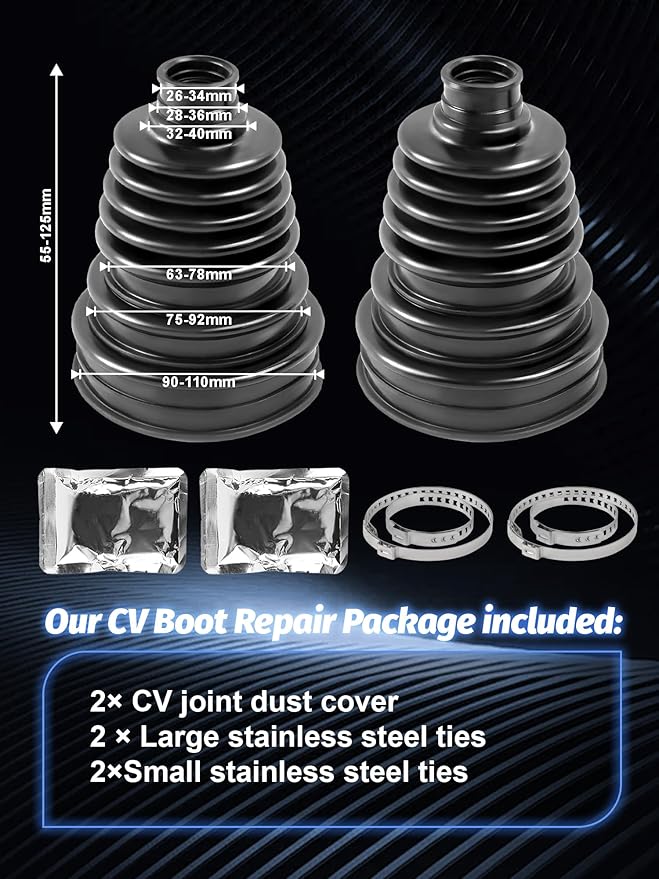 CV Boot Repair Kit,Fits Shaft Size 26mm to 34mm,2PCS CV Axle Boot Repair Kit,Universal Tie Rod Boot for Most Vehicle,Silicone CV Joint Gaiter Boot