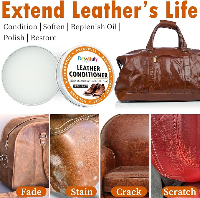 Mink Oil Paste Leather Conditioner Boots Wax Waterproof Smooth Couch Purse Shoes Bag Jacket Soft Polish Furniture Salve Sofa Car Seat Restore Shine Saddles Baseball Glove Natural Leather Care Balm