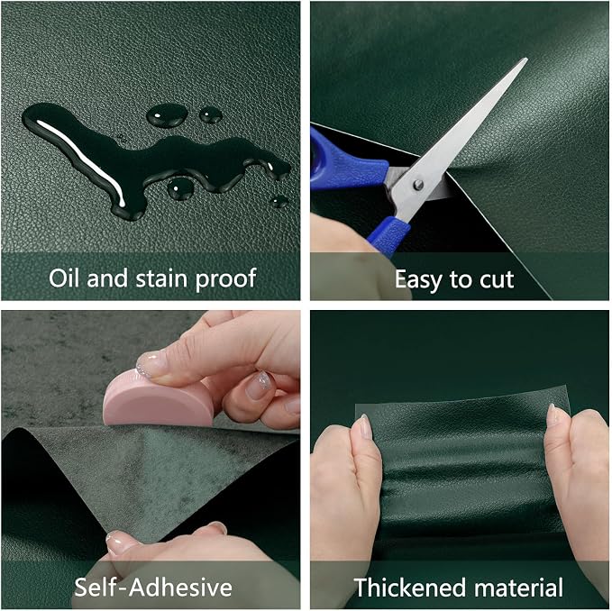 Leather Repair Patch 15.7x40 inch Large Self-Adhesive Leather Repair Tape Vinyl Leather Repair Kit for Sofa Car Seats Chairs Shoes Bags Damaged Leather Furniture (Green)